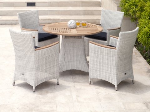 Zebra Loomus Tisch Silkwhite rund 100cm Teakholz-Tischplatte