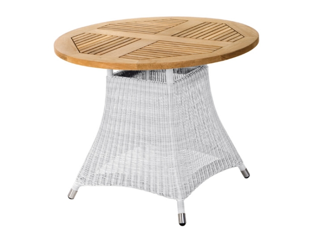 Zebra Loomus Tisch Silkwhite rund 100cm Teakholz-Tischplatte