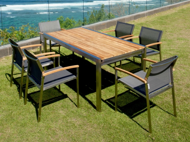 Zebra Gartenm�bel-Set Kubex 170-280x90cm und Setax Edelstahl Sessel midnight grey