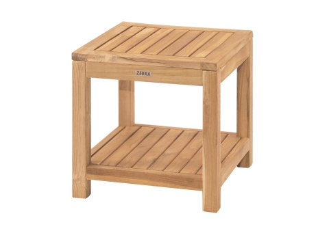 Zebra Lobby Kaffeetisch 45x45x45cm aus Teakholz mit Ablagefach