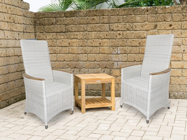 Zebra Lobby Kaffeetisch 45x45x45cm aus Teakholz mit Ablagefach