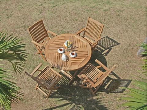 Zebra Poker rund Tisch 110x74cm rund aus Teakholz