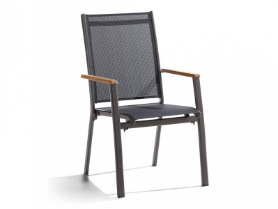 Sieger Cadiz Stapelsessel, Aluminium eisengrau, Teakholz-Armlehnen