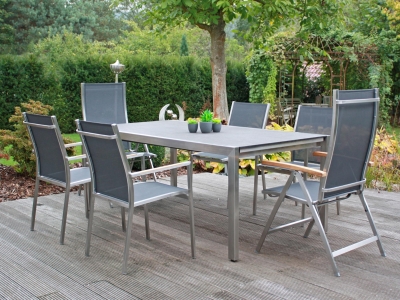 Zebra Gartenm&ouml;bel-Set Kubex HPL Ausziehtisch 190-300x100cm + One Sessel Dark Platinum