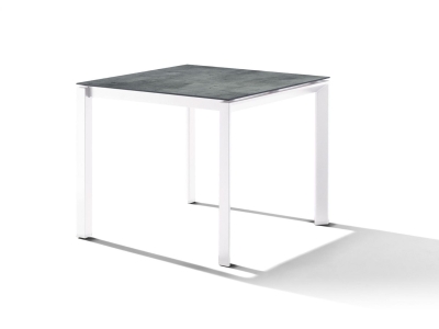 Sieger Gartentisch 90x90cm Polytec Zement graphit-Gestell Wei&szlig;