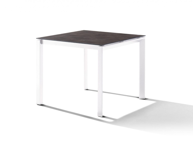 Sieger Gartentisch 90x90cm Polytec Beton dunkel-Gestell Wei�