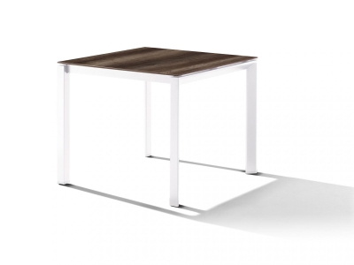 Sieger Gartentisch 90x90cm Polytec Eiche dunkel-Gestell Wei&szlig;