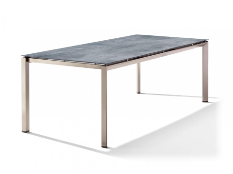 Sieger Gartentisch 220x100cm Polytec Zement graphit-Gestell Champagner