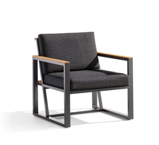 Sieger Havanna Loungesessel Aluminium eisengrau mit Polstern und Teakarmlehnen