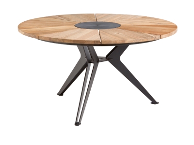 Niehoff Nexor Gartentisch Teak 140cm rund, Stern-Gestell, Edelstahleinlage