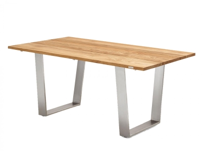 Niehoff Noah Tisch 200x95cm, Trapezkufe Edelstahl, Tischplatte Teak recycelt