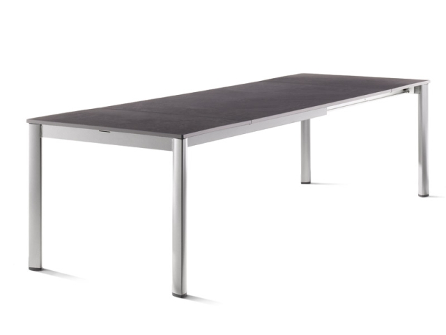 Sieger Exclusiv-Ausziehtisch 165-225-285x95cm, Alu graphit- Vivodur Tischplatte Schiefer