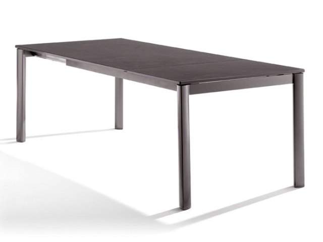 Sieger Exclusiv-Ausziehtisch 165-225-285x95cm, Alu eisengrau Vivodur Tischplatte Schiefer