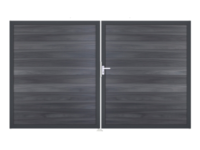 GrojaSolid BPC Steckzaun Doppeltor DIN Links Sonderbreite H:180cm - steingrau DB703
