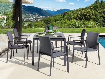 Sieger Lagos Gartenm&ouml;belset eisengrau 6 Sessel und 1 Tisch 160x90cm Polytec