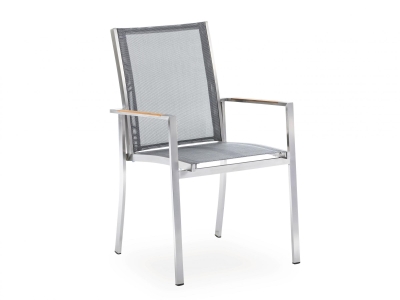 Niehoff Tina Armlehnstuhl silbergrau, Teak Armlehnen, Gestell Edelstahl, stapelbar