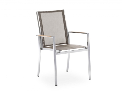 Niehoff Tina Armlehnstuhl taupe, Teak Armlehnen, Gestell Edelstahl, stapelbar