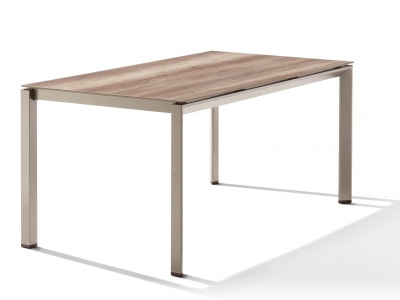 Sieger Gartentisch 160x90cm Polytec Eiche hell-Gestell Champagner