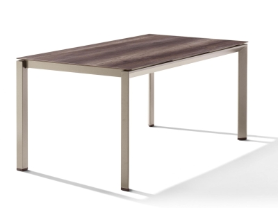 Sieger Gartentisch 160x90cm Polytec Eiche dunkel-Gestell Champagner