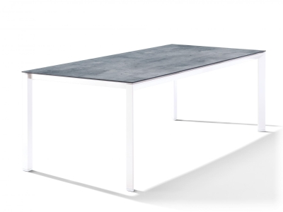 Sieger Gartentisch 220y100cm Polytec Zement graphit-Gestell Wei&szlig;