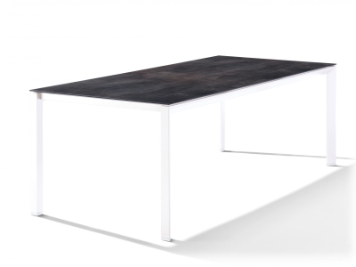 Sieger Gartentisch 220x100cm Polytec Zement anthrazit-Gestell Wei&szlig;