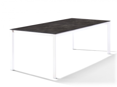 Sieger Gartentisch 220x100cm Polytec Beton dunkel- Gestell Wei&szlig;