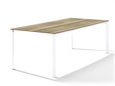 Sieger Gartentisch 220x100cm Polytec Eiche hell-Gestell Wei&szlig;