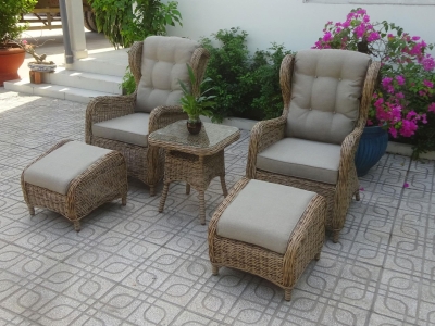 Brafab Rosita Sessel-Garnitur, Geflecht beige, inkl. Kissen, 5-teilig