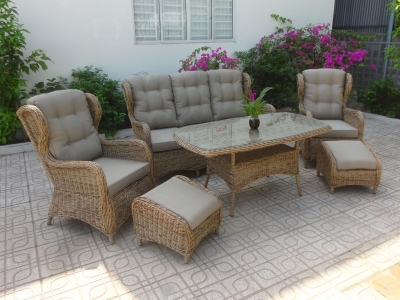 Brafab Rosita Sitzgarnitur II, Geflecht beige, 6-teilig mit Kissen