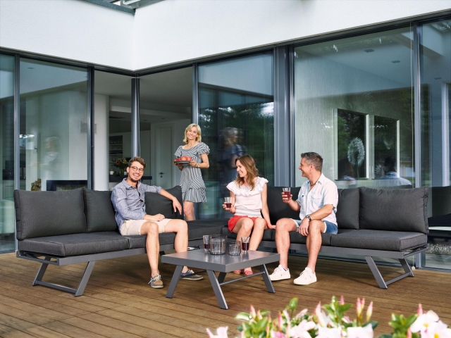 Sieger Auckland Loungegarnitur, Aluminium eisengrau - Polster grau