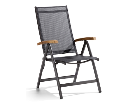 Sieger Cadiz Klappsessel, Aluminium eisengrau, Teakholz-Armlehnen