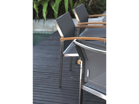 Zebra Setax Sessel hoch midnight-grey Edelstahl, Teak Armlehnen