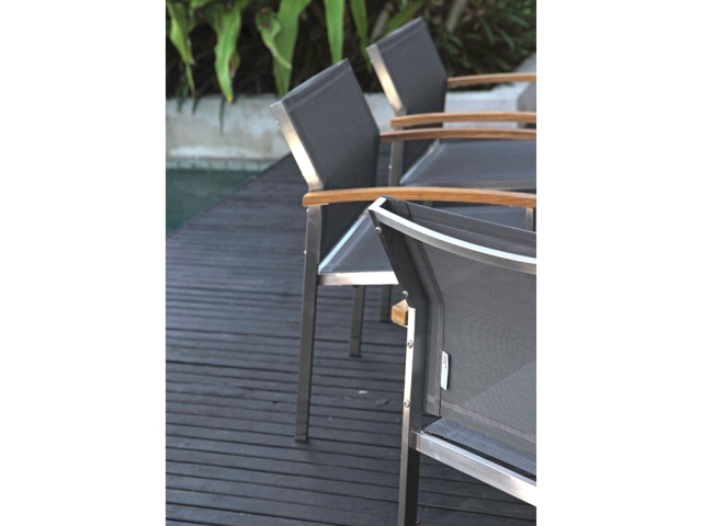 Zebra Setax Sessel hoch midnight-grey Edelstahl, Teak Armlehnen