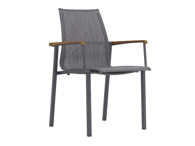Zebra Felix Stapelsessel Aluminium midnight-grey mit Teak-Armlehnen