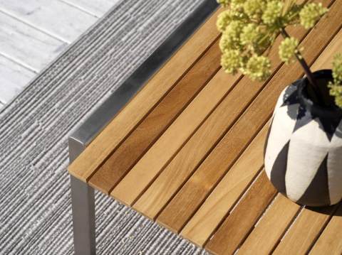 Brafab Naos Loungetisch 140x75x40cm Edelstahlgestell, Tischplatte Teakholz