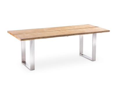 Niehoff Solid Teak Baumkantentisch 280x95cm, Profilkufe Edelstahl