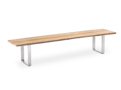 Niehoff Solid Teak Gartenbank Baumkante 280x45cm, Profilkufe Edelstahl