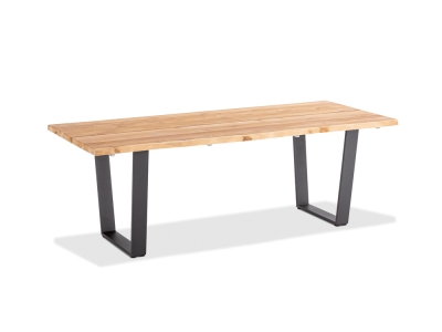 Niehoff Solid Teak Baumkantentisch 280x95cm, Trapezkufe Aluminium anthrazit