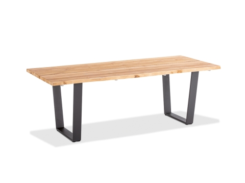 Niehoff Solid Teak Baumkantentisch 280x95cm, Trapezkufe Aluminium anthrazit