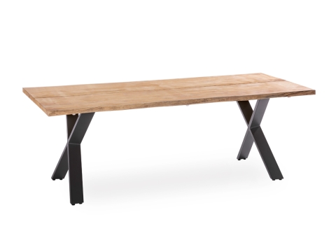 Niehoff Solid Teak Baumkantentisch 220x95cm, X-Gestell Aluminium anthrazit