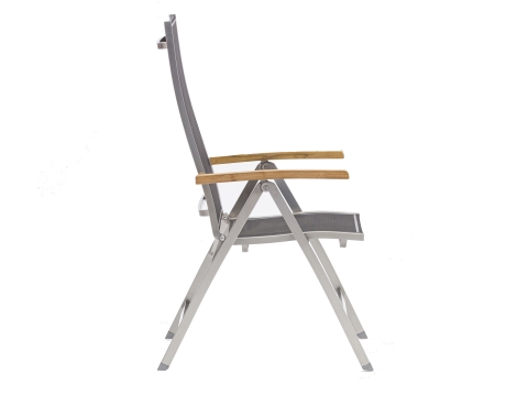 Zebra One Klappsessel Dark Platinum Edelstahl mit Teakarmlehnen