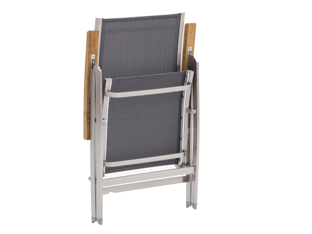 Zebra One Klappsessel Dark Platinum Edelstahl mit Teakarmlehnen
