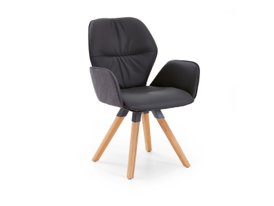 Niehoff Chianti Design-Armlehnstuhl Stativgestell Eiche, Leder Napoli schwarz - drehbar