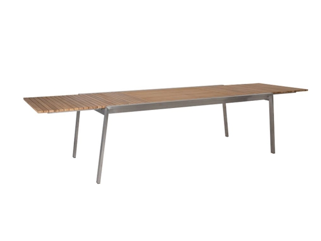 Brafab Naos Ausziehtisch 220-320x100cm, Gestell Edelstahl, Tischplatte Teakholz