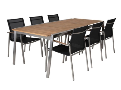 Brafab Naos Essgruppe 6x Stapelsessel + 1x Ausziehtisch 220-320x100cm