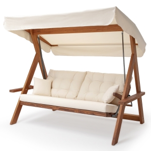 Pemode Hollywoodschaukel Grand Lyon 2400 Beige - Iroko-Holz B:228 x H:190 cm