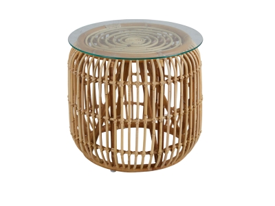 Brafab Vallda Beistelltisch rund 49x43cm aus Naturrattan mit Glasplatte