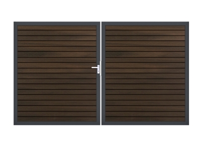 GrojaSolid Rhombus BPC Steckzaun Doppeltor 300x180cm walnuss co-exdrudiert Alu-DB703, DIN rechts