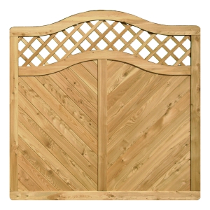 Massivzaun 180x180-165cm mit Gitter und Rundbogen L&auml;rche natur