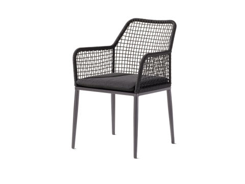 Sieger Malta Diningsessel Aluminium eisengrau, Rope Bespannung mit Sitzkissen